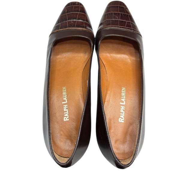VTG Ralph Lauren Womens Brown Croc Embossed Block Heel Pump Size 7 Made in Spain - Picture 13 of 13